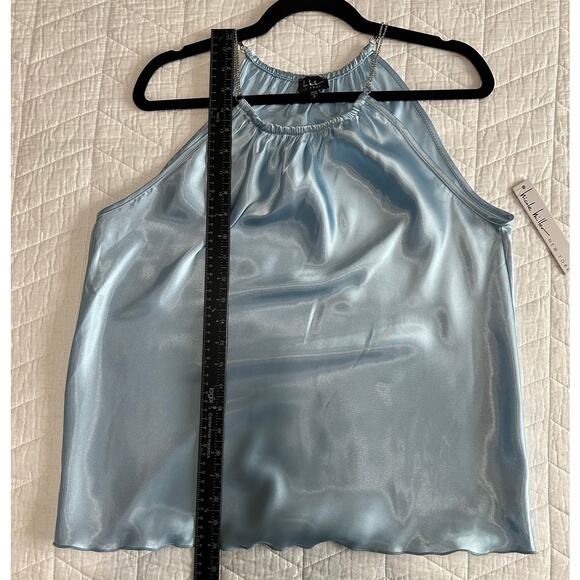 Nicole Miller Light Blue Satin Halter Top with Rhinestone Straps Size S New - Picture 11 of 12